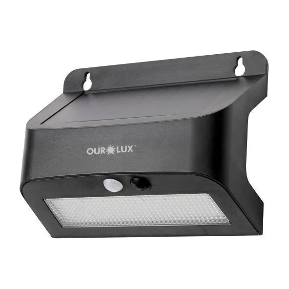 Arandela solar Ourolux Fall preta, com placa solar em cima